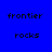 Four identical pixelated text arranged in a , each displaying 'frontier' above 'rocks' on distinct background colors