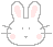 Pixel art contact sheet of a white bunny icon with two animation frames showing open eyes and closed eyes expressions on gray background.
