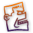 Two side-by-side animated frames of a pixelated icon featuring an orange and purple outlined shape on white background with gray transparency.