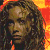 A 4-frame contact sheet of a pixelated animated icon featuring a character with long curly hair against an orange-yellow gradient background, showing subtle eye and mouth variations across frames.