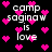 Black background with scattered pink pixelated hearts and repeated white text reading 'camp saginaw is love' in a pattern
