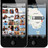 A pixelated image showing two smartphone screens side-by-side, one displaying a grid of small profile icons and the other showing a white vehicle on a blue background.