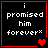Four identical black square with red borders display white pixelated text 'i promised him forever*' and heart symbols that change across frames