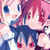 Pixelated anime-style buddy icon featuring two characters with pink and dark blue hair against a soft pink background, rendered in low-resolution 256x256 pixels.