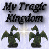 My Tragic Kingdom text above green dragon figures with a central starburst effect on a light purple background.
