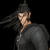 Pixelated image of a person with long dark hair in motion, wearing dark clothing against black background with white text reading 'the girl winner lancer'.
