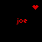 Red pixel art displays four 'joe' labels and three red dot patterns on black background, with heart shape at top center.
