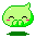 Green pixelated character with rounded head, small ears, pink cheeks, and closed eyes in three of three icons each