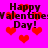 Pixelated Valentine's Day icon with repeating text and red hearts on a bright pink background.