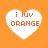 Four white heart-shaped icons with orange text 'i luv ORANGE' on an orange background, arranged in a