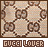 Two side-by-side pixelated display a repeating brown and beige Gucci monogram pattern with 'GUCCI LOVER' text below each