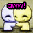 Two rounded cartoon figures embrace; one white, one yellow. The left figure's head is slightly tilted toward the right figure.