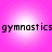 A static image with a bright pink background featuring four circular light spots arranged in a , each containing the repeated text 'gymnastics' in black pixelated font