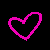 Two pixelated heart shapes side-by-side, one pink on black background, one black on pink background.