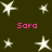 Dark green background with multiple white star shapes and pink text reading "Sara" in four positions.