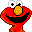Pixelated static image of a red cartoon character with large white eyes, black pupils, and a yellow nose against a gray background.