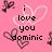 Pixelated pink background with black text reading 'i love you dominic' and multiple heart shapes in white and dark pink.