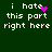 Green background with white pixelated text reading "i hate this part right here" and a pink heart symbol that changes from solid to scattered pixels across frames.