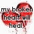 A four- of pixelated heart icons with text overlays, each showing a different heart state and text phrase