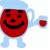 Animated red cartoon character with blue limbs and hat holding a glass, displaying text changes across frames.