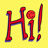 Static pixelated icon displaying the word "Hi!" in bold red letters with blue outlines against a solid yellow background, rendered at 256x256 pixels.