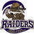 Pixelated icon of a person wearing a brown cowboy hat and dark clothing, with a purple curved shape behind them and the word 'RAIDERS' in large block letters below.