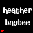 Pixelated text displays 'heather' and 'baybee' with red heart animations on black background, showing varying heart counts per frame.