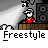 Animated contact sheet of a pixel art character performing freestyle rap with changing speech bubbles and consistent stage background.
