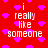 Red background with pink pixelated hearts and white text reading "i really like someone" in four repeated sections.