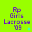 Green background with purple text reading 'Rp Girls Lacrosse '09' and small cyan symbols changing across frames.