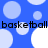 Blue background with light blue and white circles, two horizontal of black text reading basketball basketball