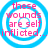 Four identical circular icons with blue concentric rings and pink text reading 'these wounds are self inflicted...' on a white background.
