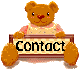 Pixelated brown teddy bear in pink dress holds checkered sign with text changing from 'Contact' to 'Me'.