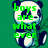 Pixelated panda holding bamboo with green text overlay on a solid background.
