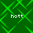 Green pixelated background with intersecting lines and four instances of the text 'hott' in white.
