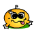 Pixelated yellow circular character with black sunglasses, pink tongue, green base, and small black antenna-like protrusion on top.