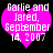 Two identical pink heart-shaped icons with white text reading 'Garlie and Jared, September 14, 2007' on black background.