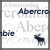 Animated sequence showing a dark blue moose silhouette on a white background with repeated 'Abercrombie' text overlays, transitioning from static to moving the moose and adding a bottom text line.