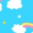 Pixelated blue background with white clouds, yellow stars, and a rainbow arching between two clouds; the word SMILE appears in bright yellow block letters.
