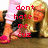 Pixelated image of a person with long blonde hair wearing black top and pink shoes, with red text overlay reading 'dont hate me cuz im beutiful' in two parts.
