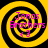 Four identical yellow and black spiral patterns with pink text reading "Jonas Brothers +3" overlaid, arranged in a on a black background