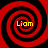 Four identical red and black spiral patterns arranged in a , each containing the yellow text 'Liam' at center