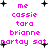 Pixelated text in bright pink on white background with black star symbols, displaying names and phrases arranged in two