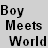 A 4-frame contact sheet of a black-and-white animated icon featuring characters from the television show "Boy Meets World" with text overlay on one frame.