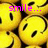 Yellow smiley face icons with black eyes and mouth, overlaid with pink text reading 'smile... it looks good on you' in a pixelated style.