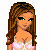 Pixel art contact sheet showing multiple frames of an animated buddy icon featuring a cartoon woman in various outfits and poses with text banners reading "pretty in pink" and "wicked in uniform".
