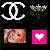 A 50x50 pixel static buddy icon featuring four distinct visual elements arranged in a grid: top-left white interlocking CC logo, top-right grayscale crown-like shape, bottom-left blurred skin-toned figure, and bottom-right pink heart on magenta background.