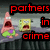 Pixelated image of two cartoon characters with open mouths, red text reading 'partners in crime' on dark background.