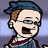 Pixelated cartoon character with light skin, brown sideburns, and blue cap wears glasses while shouting with mouth wide open against gradient background.