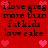 Red background with black pixelated text repeating 'ilove greg more than fatkids love cake!' and pink heart symbols scattered throughout.